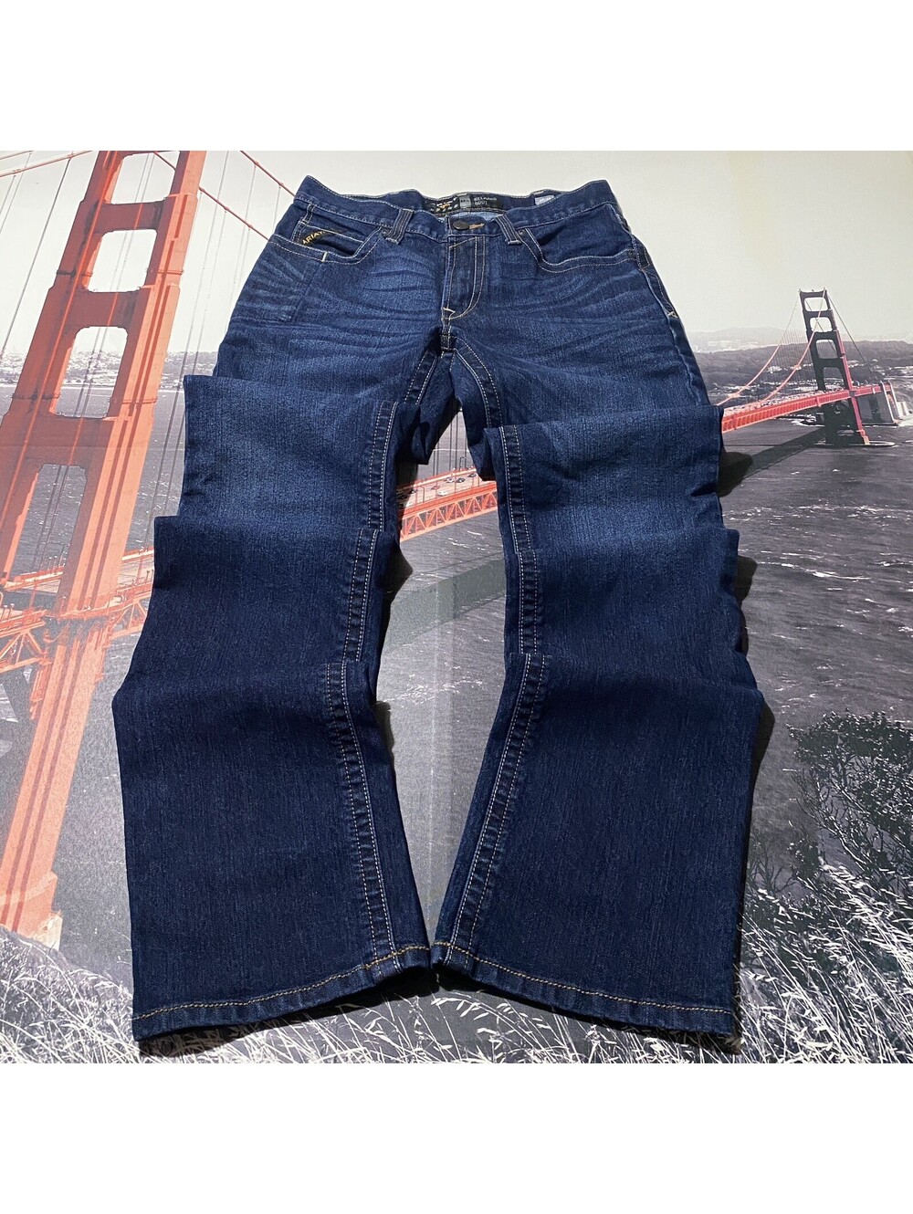 Ariat Jeans Mens 30x36 Rebar M4 Relaxed Boot Cut Blue Dark Wash Denim Workwear